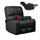LEVELEVE Rocking Recliner Chair, Massage Rocker Recliner Chair with Vibration Massage and Heat, 360° Swivel Faux Leather Chairs, Living Room, Bedroom, Nursery, RV, Black