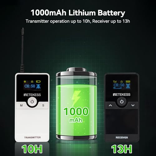 Retekess TT116 Sistema de Guía Turística Inalámbrico, Auriculares para Guía (2 TX 25 RX) para Conferencia, Almacén, Dispositivo de Escucha Asistida, Reducción de Ruido, Estuche de Carga, Bloqueo Automático, Batería Reemplazable miniatura 4