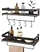 Audoc Floating Shelves Wall Mounted 2 Set, Bathroom Shelf with Rail, Towel Bar and 5 Hooks, Decorative Storage Shelves for Kitchen, Bathroom, Living Room, Bedroom - Rustic Pine Wood(16.5inch)