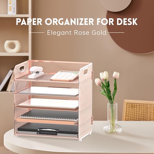 image for Supeasy 5 Trays Paper Organizer Letter Tray with Handle-Mesh Desk File