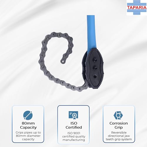 Image of TAPARIA CPW 03 Chain Pipe Wrench (3 Inch /75mm Jaw Size, 700mm Chain Length)-Drop Forged High Carbon Steel Jaws for Heavy Duty Applications-For Plumbing, HVAC, Workshop, Industrial Pipe Fitting Work