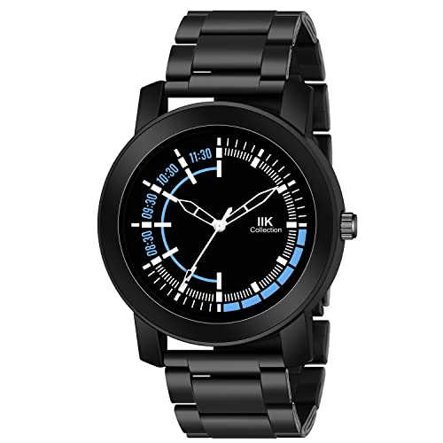 Image of IIK COLLECTION Watches for Men Round Numerical Dial |Analogue Quartz Movemnet Mens Watch|Long Battery Life|Stainless Steel Adjustable Bracelet Black Chain with Long Lasting Polish| Watches for Boys