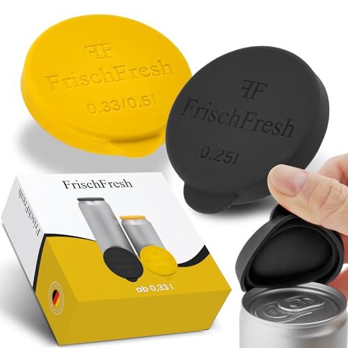 FrischFresh 2Stück, 0,33-0,5l+, Schwarz-Gelb, Getränkedosen Verschluss für Festival, Strand, Auto, Garten, Dosen Verschluss, Getränkedosen Deckel, Dosen Deckel, Dosendeckel Getränkedose, ohne BPA
