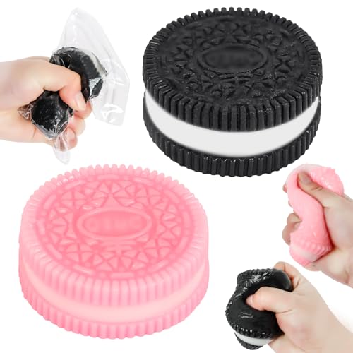 2 Pcs Taba Squishy Biscuit Stress Relief Toy for Oreo Fufu Squishy Sticky Squishy Ultra-Soft Decompression Venting Toy for Relieving Anxiety and Stress (Black and Pink)