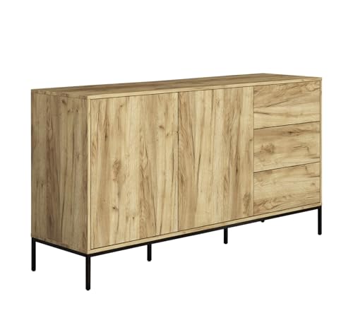 MB Muebles Bonitos, Buffet avec Deux Portes et Trois caissons Serena pour Salon et Salle à Manger Moderne, Mélamine Mate, Couleur Chêne Alpes, 150x80x41 cm