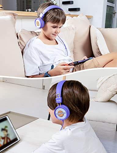 Image of New bee Kids Headphones for School with Microphone KH20 HD Stereo Safe Volume Limited 85dB /94dB Foldable Lightweight On-Ear Headphone for PC /Mac /Android /Kindle /Tablet /Pad (Purple)
