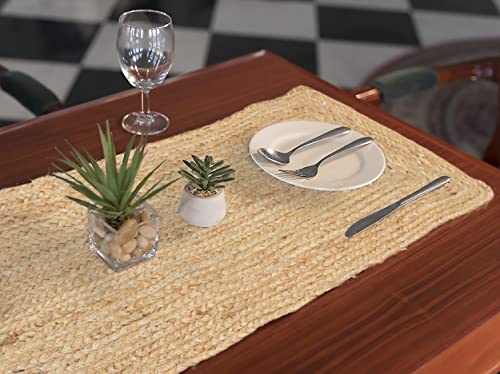 Jute Reversible Table Runner, Natural Beige, 13x36 Inches - Image 2