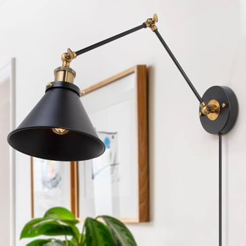 LALUZ Wall Sconces, Modern Swing Arm Plug in or Hardwired Sconces Wall Lighting Lamp with Polished...