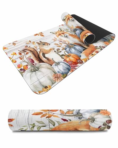 Debedcor Heat Proof Table Pads Waterproof Decorative, Fall Fox Squirrel Non-Slip Table Countertop Protector, Autumn Pumpkin Leaves Wooden Insulation Mat for Kitchen Room, 40 x 12 Inches