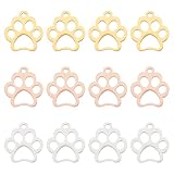 DICOSMETIC 30Pcs 3 Colors Stainless Steel Charms 1.5mm Hole Dog Paw Prints Pendants Golden and Rose