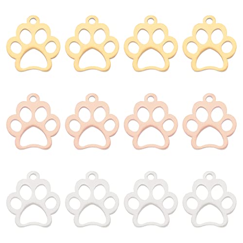 Dicosmetic 30Pcs 3 Colors Stainless Steel Charms 1.5Mm Hole Dog Paw Prints Pendants Golden And Rose Gold Color Hollow Charms For Necklace Bracelet Jewelry Making And Crafting #TOP18