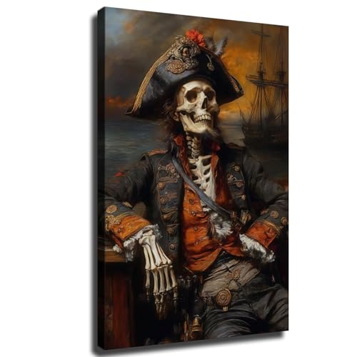 Halloween Pirate Skeleton Wall Art for Man Cave, Gothic Pirate