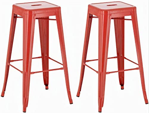 CLP Set 2 Sgabelli Bar Joshua In Metallo I Coppia Sgabelli Industriali Senza Schienale Impilabili Alt 77 CM, Colore:rosso