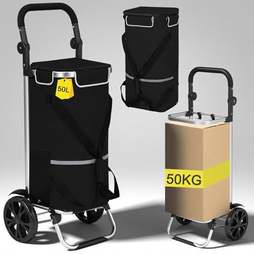 AMHANCIBLE Einkaufstrolley, Einkaufswagen mit Kühlfach, 50 Liter, 3in1klappbar Trolley, Einkaufstasche mit Rollen, Handwagen, Tasche abnehmbar, Schwarz EHSC01BK AMHANCIBLE Einkaufstrolley, Einkaufswagen mit Kühlfach, 50 Liter, 3in1klappbar Trolley, Einkaufstasche mit Rollen, Handwagen, Tasche abnehmbar, Schwarz EHSC01BK