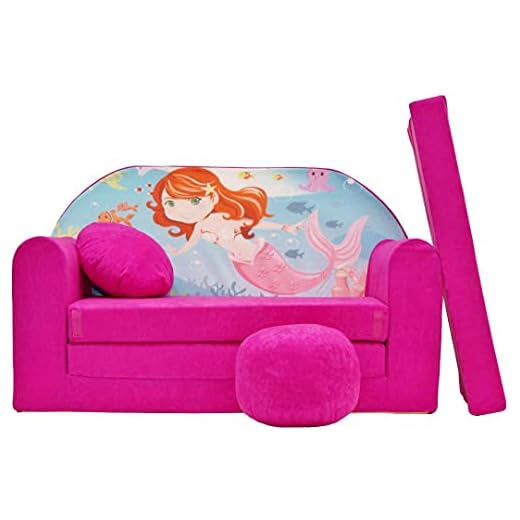 Pro Cosmo Juego de sofá Infantil 3 en 1 + Taburete Acolchado y cojín H4 Sofá Cama para niños Rosa168 x 98 x59 cm