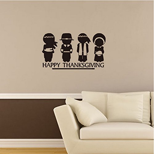 Jiahui Happy Thanksgiving Pilgrims And Indians Removable Home Art Wall Decal Quote Sitting Bedroom Room Sticker (13X22) #TOP2