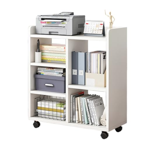 Haibinsuo Mobile File Cabinet with Open Storage Shelves, Wood Filing Cabinet on Wheels, Rolling Printer Stand Fits A4 or Letter Size for Home Office White