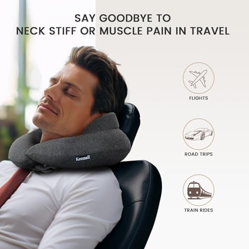 Image of Keemall Inflatable Neck Pillow - Premium 3rd Gen Travel Pillow with Storage for Airplane Headrest Sleep, Double Comfort for Long Flights, Trains & Bus Journeys, Ideal for Indian Travellers