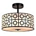 Modern Semi Flush Light Fixture Ceiling, DLLT Bedroom Ceiling Drum Light, Entry Light Fixtures Ceiling Hanging for Dining Room, Kitchen, Hallway, Entry, Foyer, Living Room, 3-Lights-Black Fini