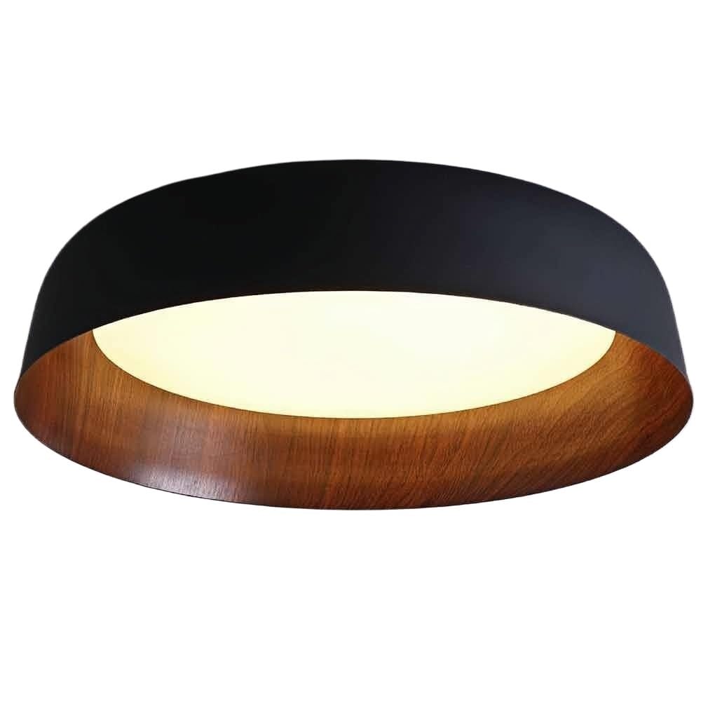 LUOYAOB Japanese Minimalism Round Wood Grain Ceiling Lights Acrylic Shade Flush Mount Ceiling Lamps Iron Body Three-Color Mode Ceiling Light Fixture for Bedroom(Black)