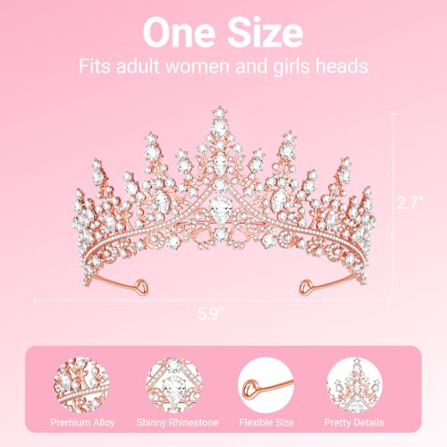 Tiara Crown Headband for Women, Headband Hair Accessories for Birthday Wedding Party Costume Rose