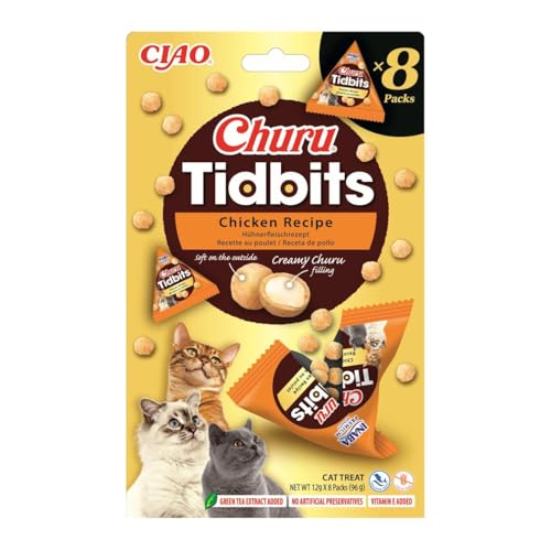 INABA Churu Tidbits Friandises pour Chats à Base d'ingrédients de Haute qualité, Riches en humidité et en protéines, Faibles en Calories, sans céréales ni Sucre ajouté 96g