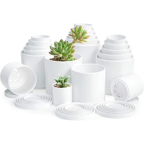 Pack of 20 White Plant Pots (4 Set of 2 Inch, 2.5 Inch, 3 Inch, 3.5 Inch, 4 Inch) Small Garden Planter Pots for Plant with Drainage Holes and Saucers, 74-U-XS-1