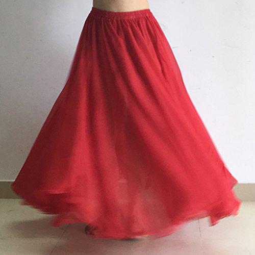 Wuchieal Women's Belly Dance Skirt Tribal Chiffon Full Skirt (Hot Red) #TOP4