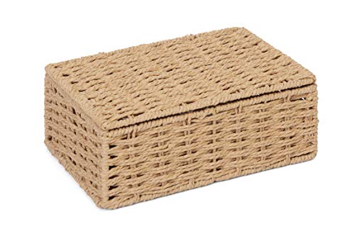 ARPAN Caja de almacenamiento de cuerda de papel natural con tapa, pequeña