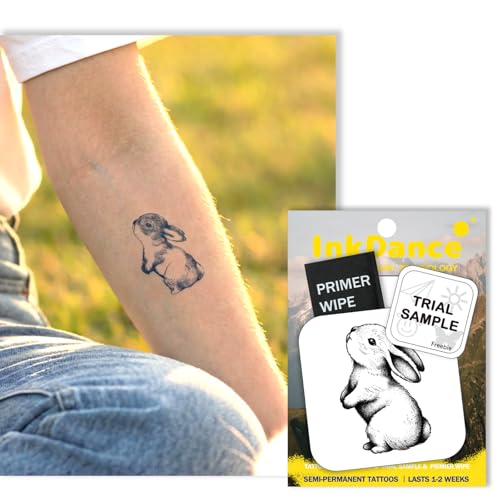 InkDance Semi-Permanent Tattoo, Tiny Cute Bunny, Rabbit, Y2k, Long Lasting Temporary Tattoos, Waterproof Plant-Based Ink, Lasts 1-2 Weeks, Color Develops in 24 Hours MNF191