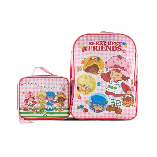 AI ACCESSORY INNOVATIONS Strawberry Shortcake 2 Piece Backpack Set for Girls 16 Inch Berry Besties School Bag with Adjustable Padded Straps Pink Gingham Pattern
