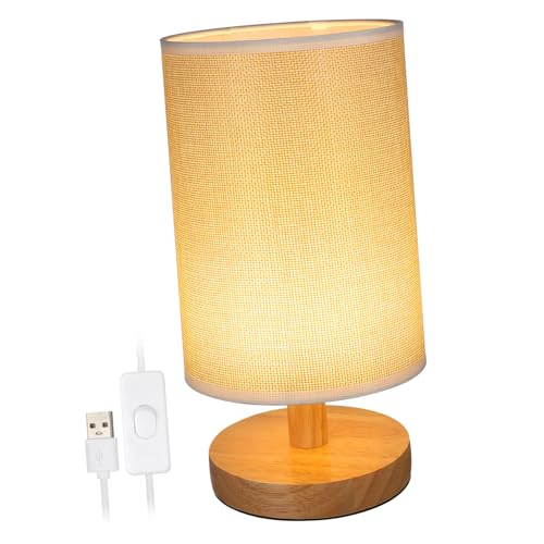 GALPADA Lámpara De Escritorio Led De Madera Sólida Pequeño Condujo Moderno Lámpara De Noche Regulable Pantalla Lámpara De Noche Natural Mesita De Noche Lámpara De Mesa Cama Amarillo Bambú
