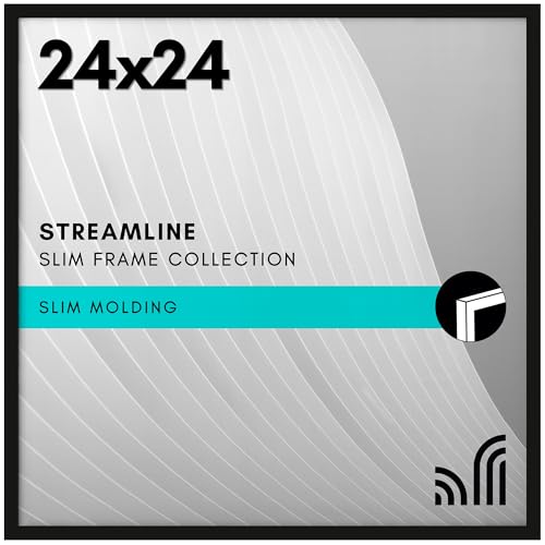 Americanflat 24x24 Picture Frame with Polished Plexiglass - Streamline Collection - Thin Border Square Frame for Wall Display - Hanging Hardware Included - Black