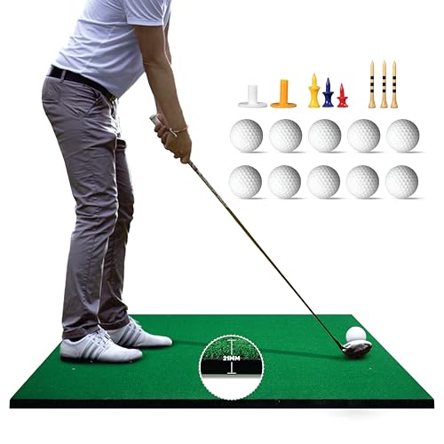 ComfyGoods Durable Golf Hitting Mats, 5x4ft – Artificial Turf Golf matt for Outdoors with 10 Balls & 9 Tees, Backyard Excellent Quality 31mm Thick Golf Practice Swing mat, Golf mats Practice Indoor