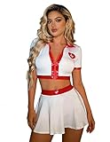 HOTSO Mujer Sexy Disfraz Cosplay Enfermera Conjunto Lencería Nurse Uniforme Ropa Interior Body Sirvienta Top Manga Corta Minifalda, Enfermería Role Mujeres Nightwear Falda Corta Sleepwear