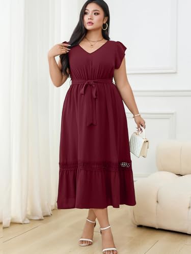 RWJ Women Plus Size Summer Maxi Dress V Neck Cap Sleeveless Cocktail Casual Dresses with Belt3