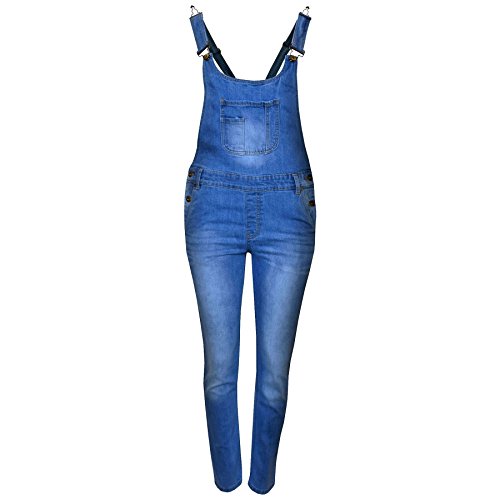 Salopette en jean stretch pour filles de 7 à 13 ans bleue