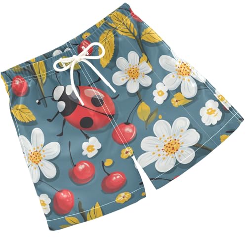 Pigsaly Boys' Swim Board Shorts Cherry Flower Ladybug Boy's Swim Trunks Kids Swimwear 4T