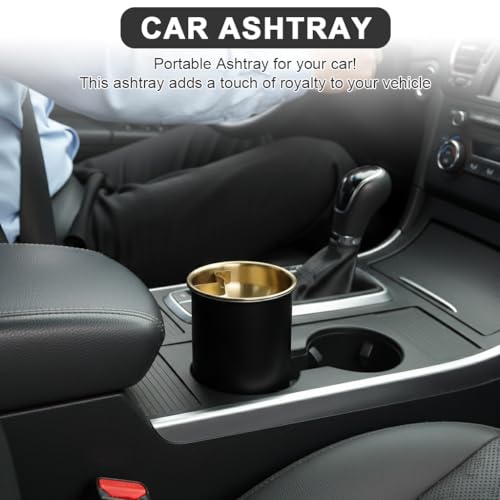 Image of HASTHIP Stainless Steel Ashtray, Windproof Ashtray with Funnel Lid, Car Ash Tray Table Ash Tray for Home Office, Black