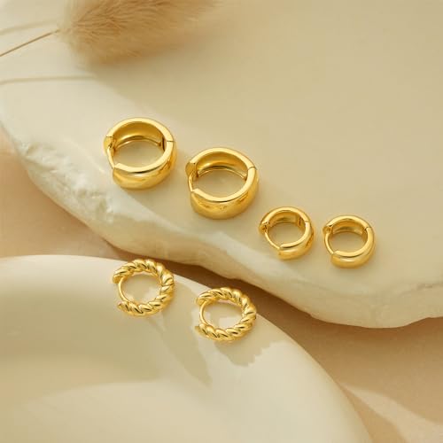Image of Freekiss 3 Pairs Gold Hoop Earrings Set: Dainty Stud Earrings Trendy Small 14K Gold Plated Hypoallergenic Dangle Cartilage Huggie Hoop Earrings for Women Gold Jewelry for Women Gifts