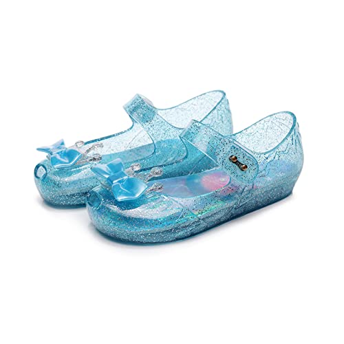 Image of Jelly Shoes for Girls Princess Dress Up Flat Sandals for Toddler Cosplay Clear Glitter Jellies Mary Janes with Bow /Crown