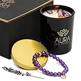 Relaxation Gifts for Women Stress Relief Gift Set Crystal Candle Amethyst Beaded Bracelet Lavender Scented Soy Candles Purple Healing Crystals Spiritual Gift Box Anxiety Calming Unique Gifts for MOM