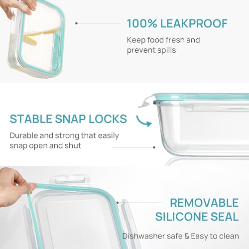 Image of Vtopmart Large Glass Storage Containers, Green, 2Pack, 1860ml /63oz
