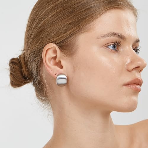 FANZE 2 Pairs Matte Gold Sliver Clip on Earrings for Women No Piercing Button Earring Comfortable Fashion Jewelry Gift3