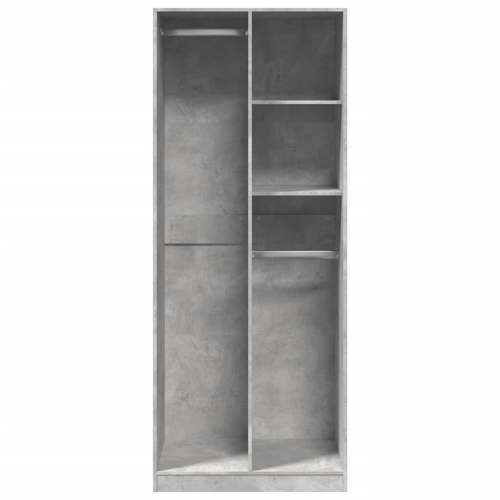 Szafa na ubrania, betonowa szara, 80 x 50 x 200 cm, wykonana z materiału drewnopochodnego z 4 półkami, do korytarza, sypialni, oszczędność miejsca do przechowywania ubrań i akcesoriów