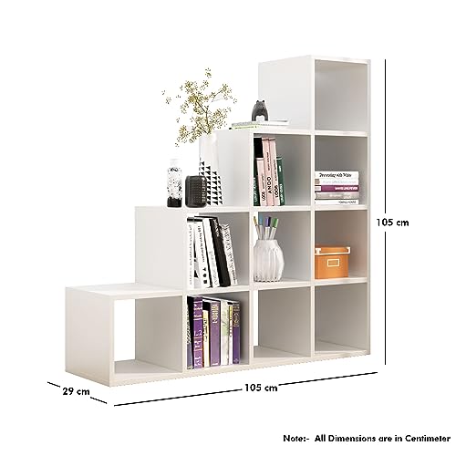 Image of Bniture 10 Tier Engineered Wood Open Book Shelf Wooden Bookshelf for Home & Study Room | Multipurpose Free Stand Book Case Storage Organizer for Living Room, Office & Home | Frosty White