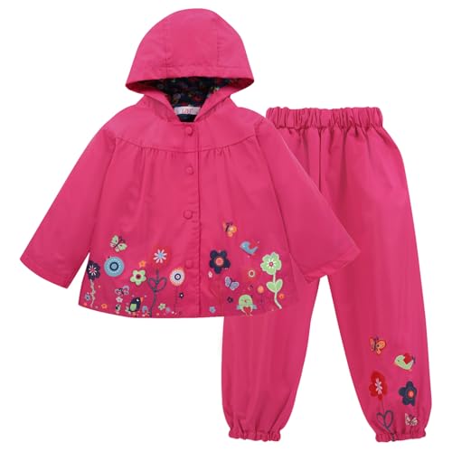 LZH Mädchen Kinder Regenjacke mit Kapuze Regenhose 2pcs Bekleidungsset,...