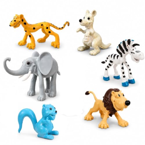 Image of TEC TAVAKKAL Set of 6 Big Size Full Action Toy Figure Jungle Cartoon Wild Animal Toys Figure Playing Set for Kids Current Animals Lion Giraffe Elephant Tiger Toys for Children (6 Cute Animal)