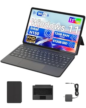 BNCF 11" Laptop 2-in-1, PC con touchscreen Windows 11, compatibile con Intel N150, 12GB RAM 512GB SSD, display IPS FHD 1920x1200, tablet con USB-C/HDMI, WiFi 6, tastiera magnetica e supporto inclusi