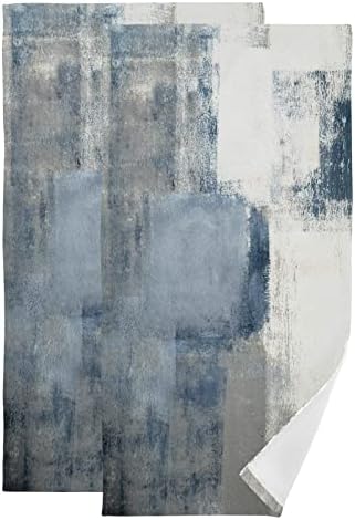 AIYOOLER Abstract Hand Towels for Bathroom Set of 2 Retro Blue Grey Art Grunge Painting Vintage Soft Absorbent Small Bath Towels Decorative Kitchen Guest Dish Towel Multipurpose for Gym,Spa 28x14in